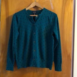 Green w black polka dots cardigan